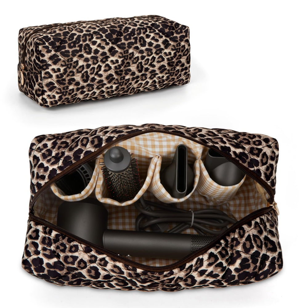 HiTotes front view floral travel case showing secure zip and chic design benefit: visible organization