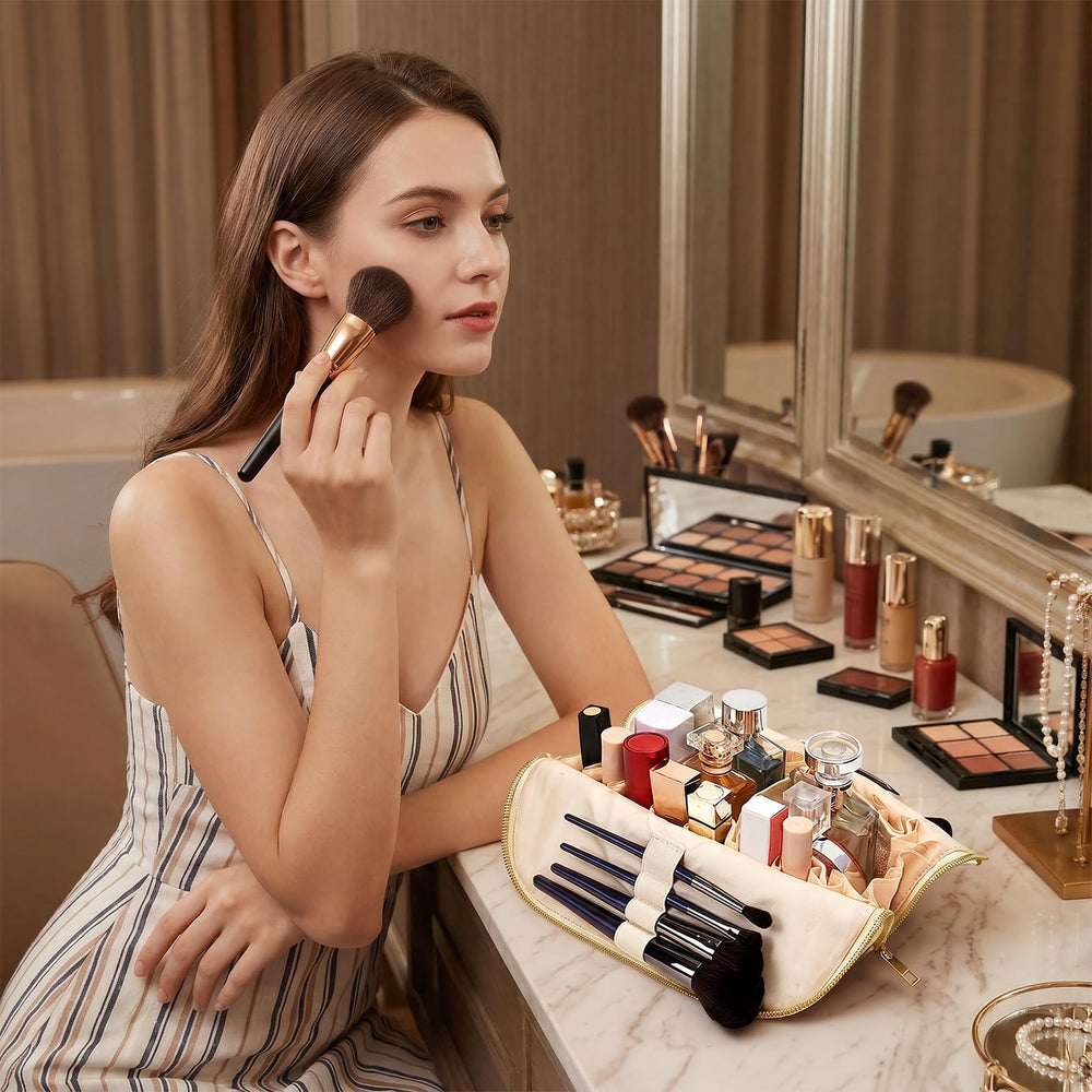HiTotes beside toiletries to show dimensions and packing benefit