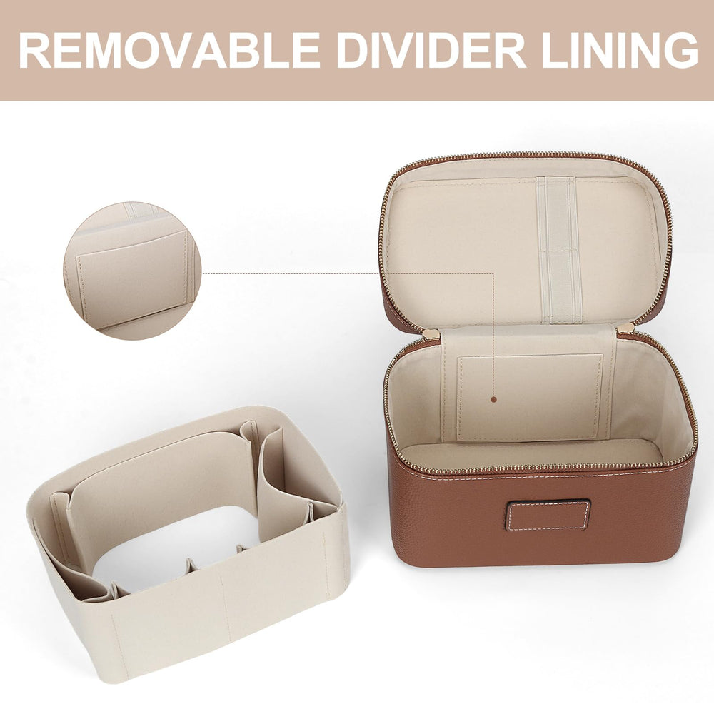 HiTotes vanity case inside a carry-on suitcase demonstrating space-saving travel convenience