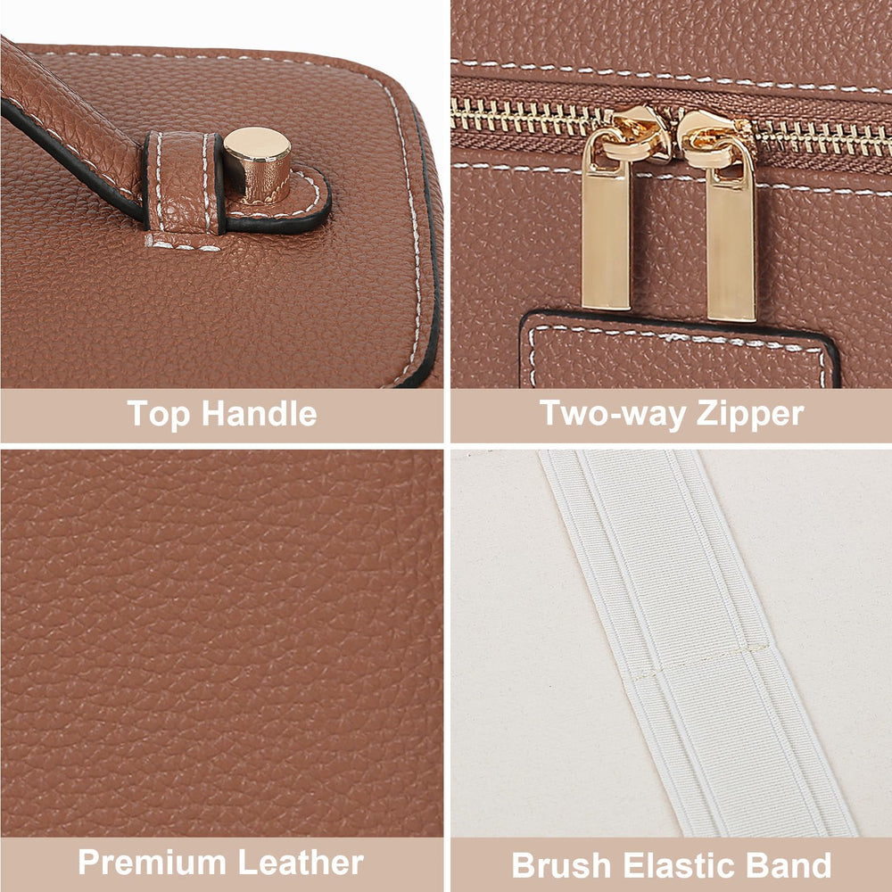 HiTotes vanity case PU leather close-up showing waterproof surface and easy-clean benefit
