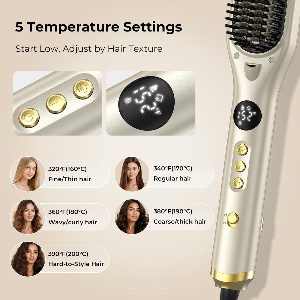 HITTIONA brush emitting light steam while smoothing hair quickly