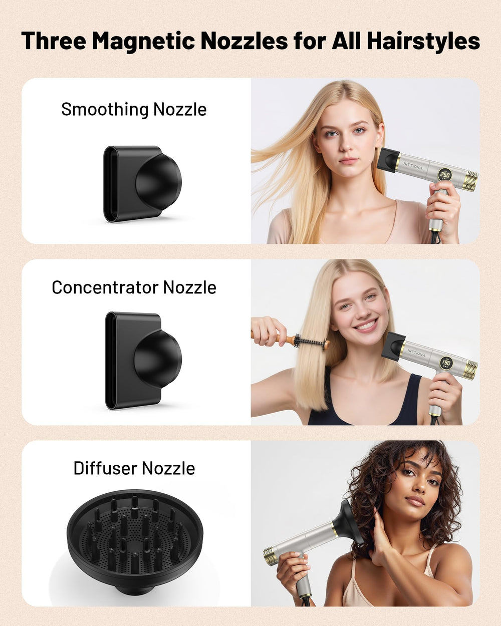 HITTIONA in-use drying long straight hair delivering fast results and shine