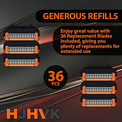 HJHVK close-up of five-layer blade stack for smoother shaves