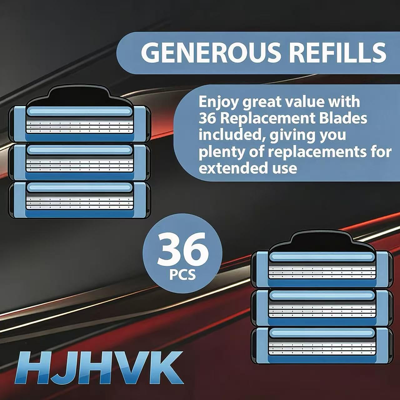 HJHVK single cartridge closeup highlighting three nano blades for smooth shave