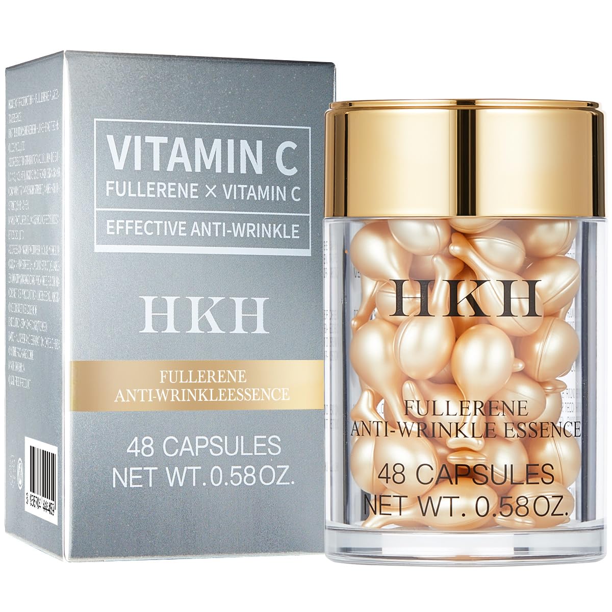 HKH front packaging showing 48 sealed vitamin C capsules for easy use