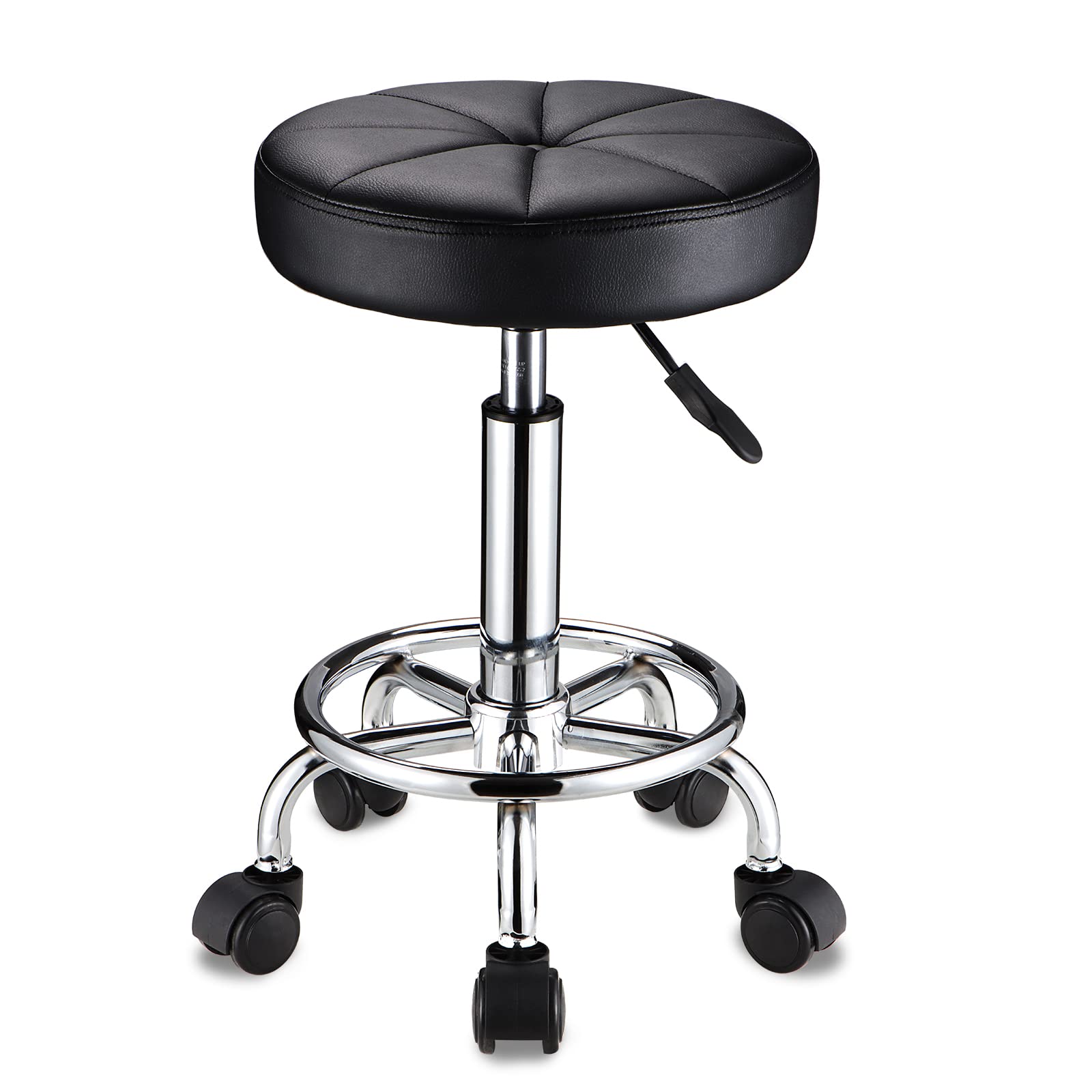 HMTOT front view of black round stool showing compact design and mobility benefit