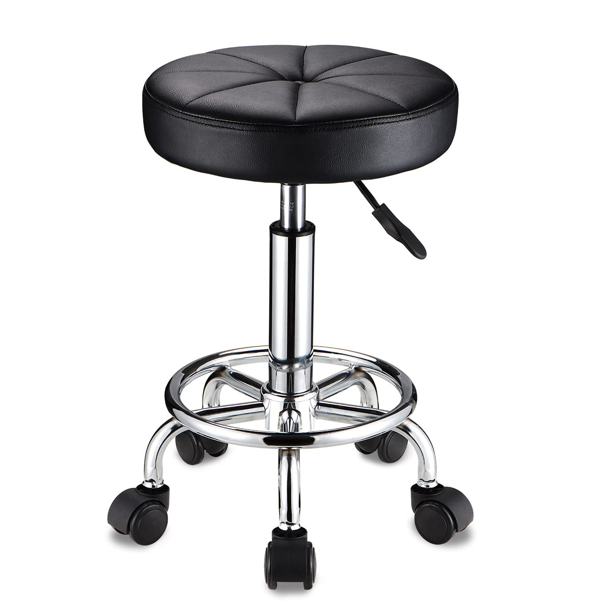 HMTOT front view of black round stool showing compact design and mobility benefit
