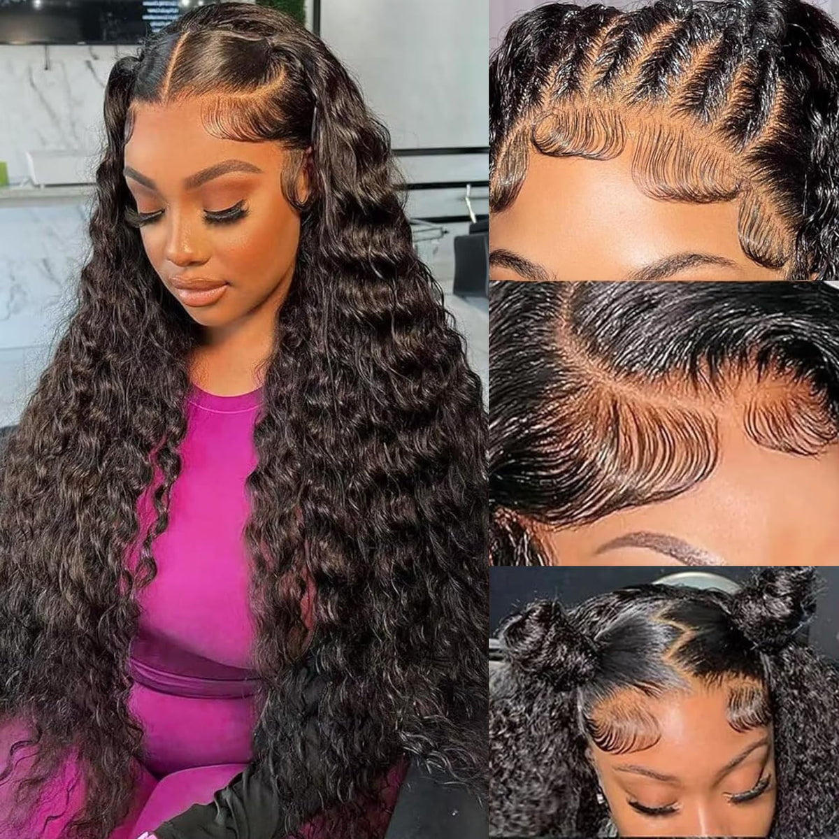 Hoiloxa front view showing full 24 inch deep wave wig and natural shine