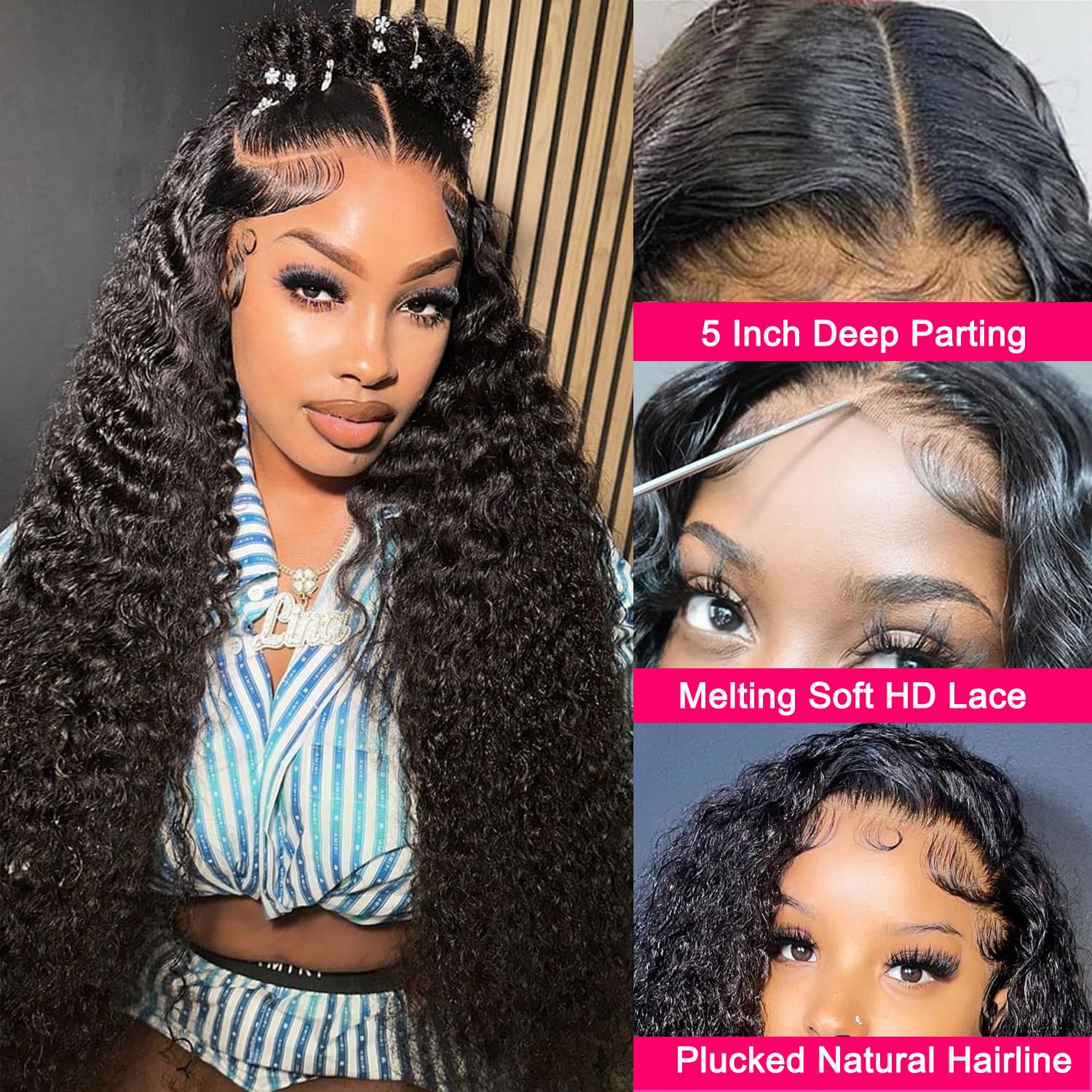Hoiloxa close-up of 5x5 HD transparent lace closure for realistic parting