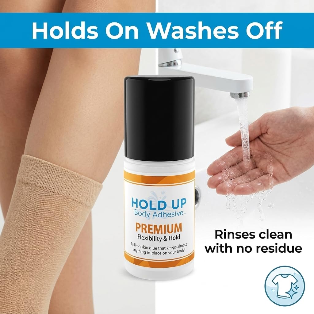Hold Up Body Adhesive next to coin size comparison for scale convenience