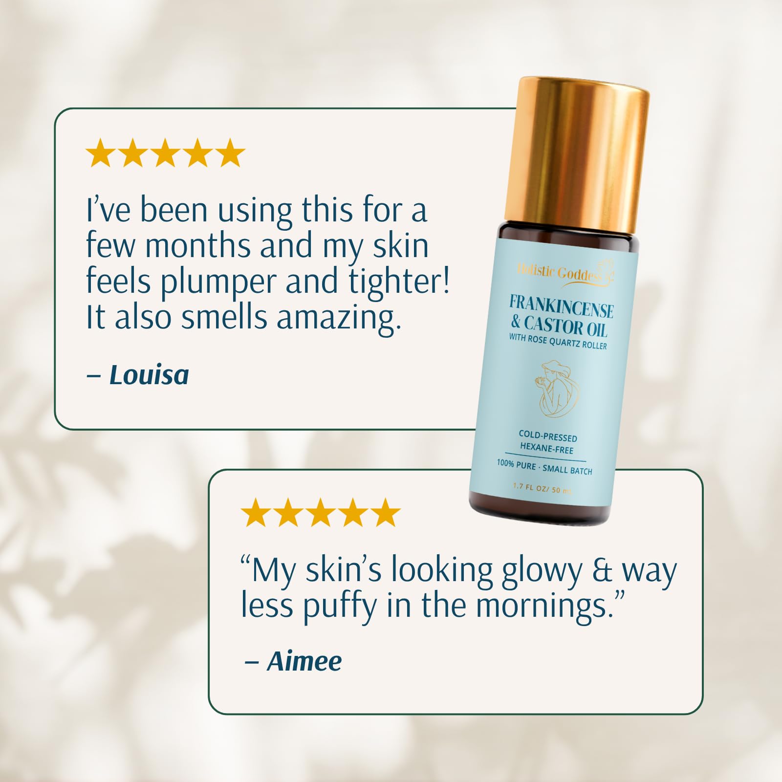 Holistic Goddess roll-on in a daytime bag showing travel-friendly convenience