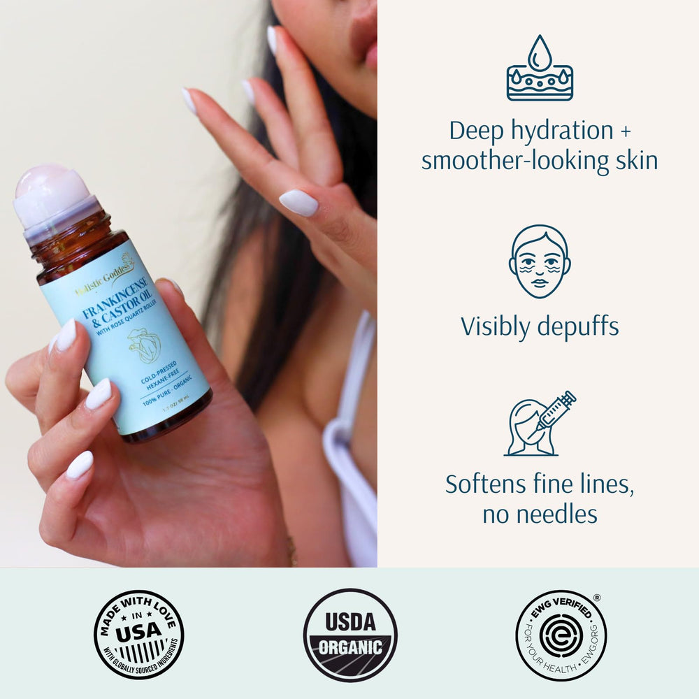 Holistic Goddess label close-up listing frankincense and organic castor oil