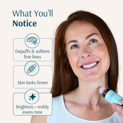 Holistic Goddess roll-on applied under eye to reduce puffiness and brighten