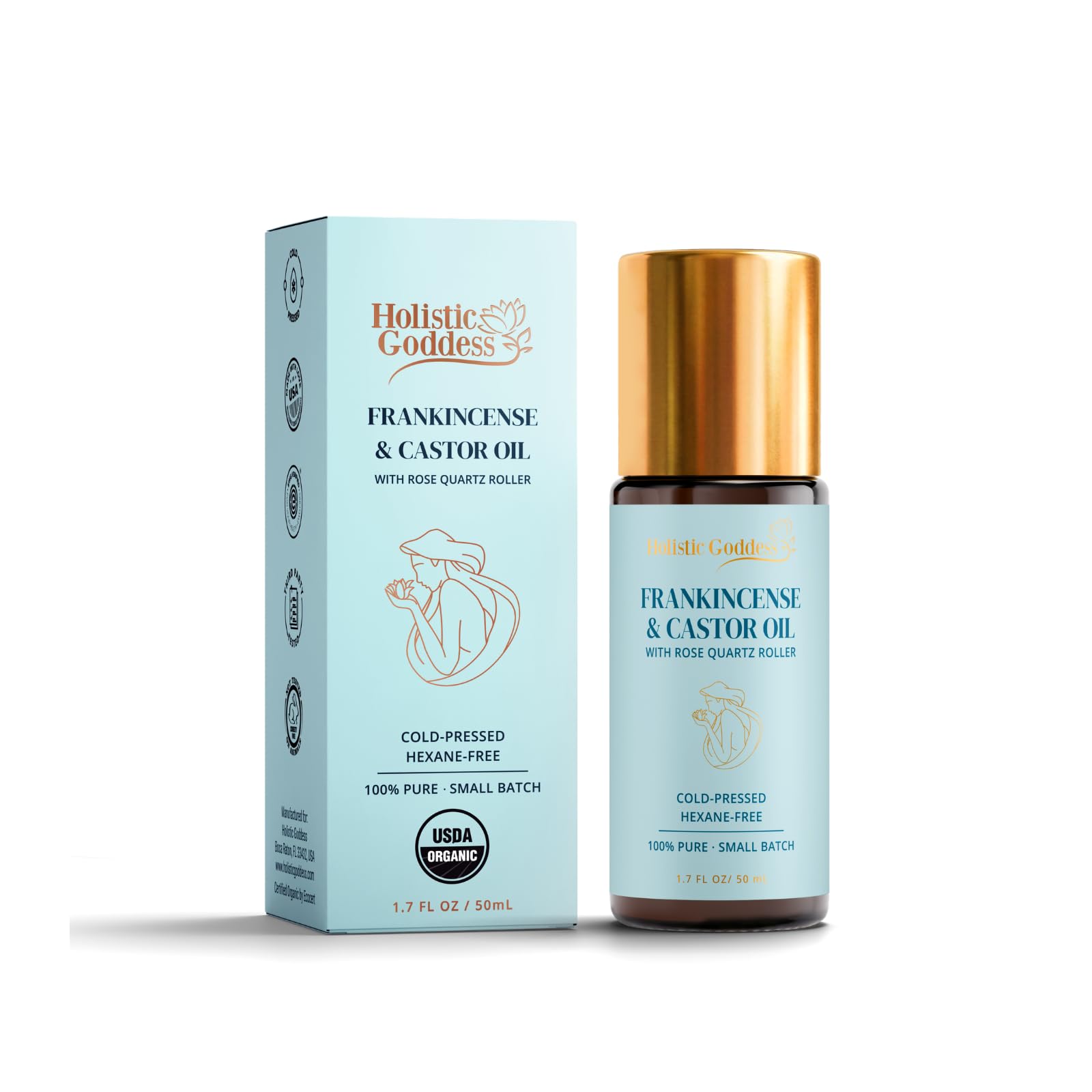 Holistic Goddess roll-on front packaging showing bottle and label benefits