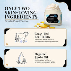 HolyCow open jar top view revealing smooth unscented whipped tallow for skin nourishment