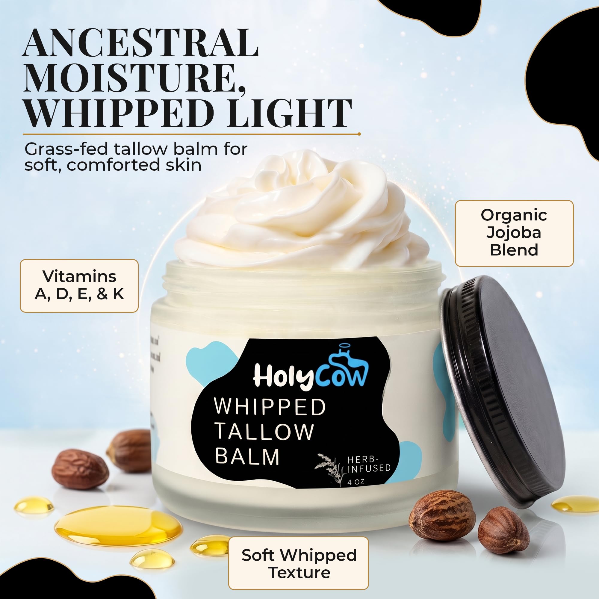 HolyCow whipped texture close-up showing airy balm that melts and spreads easily
