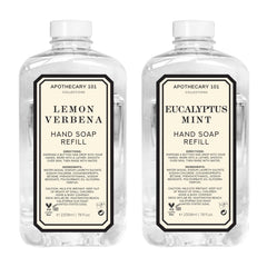 Home & Body Company front label showing Lemon Verbena and Eucalyptus Mint benefits