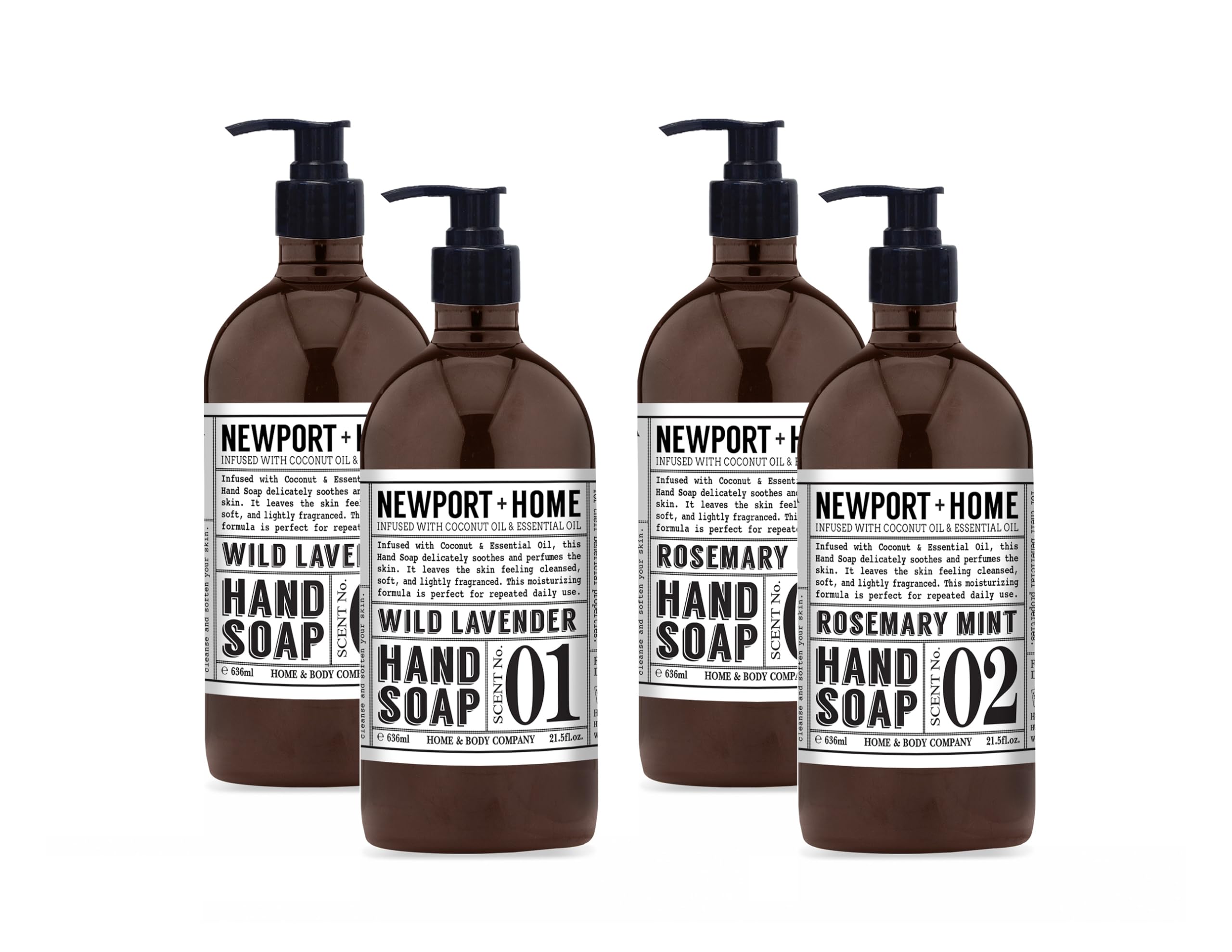 Home & Body Company Newport front packaging showing set of four bottles and clear labeling, easy selection