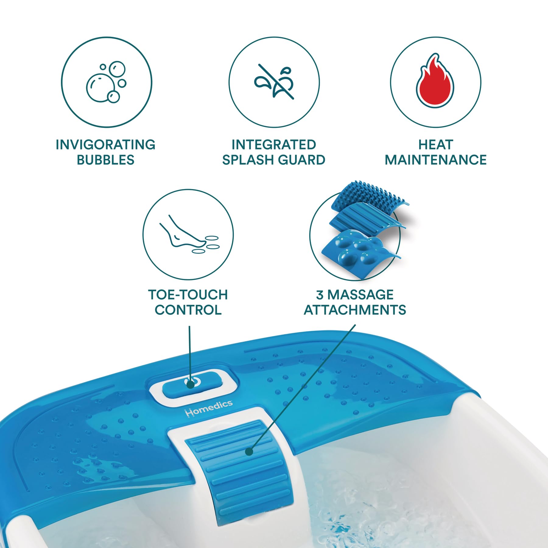 HoMedics three acupressure attachments arranged to customize massage intensity and texture