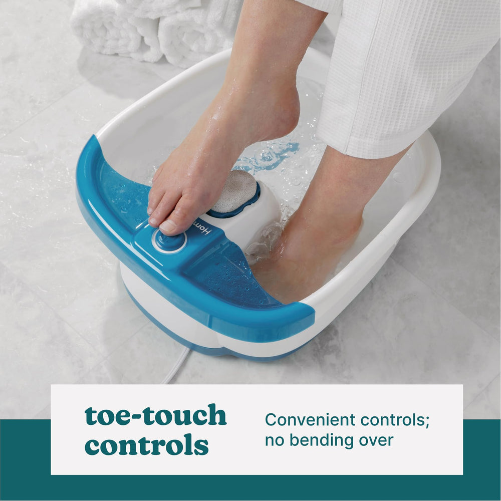 HoMedics size comparison showing foot in basin to illustrate fitting and scale advantage