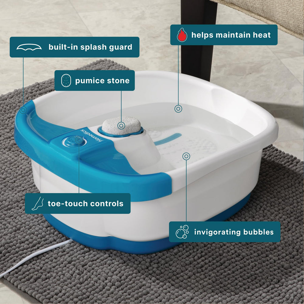 HoMedics toe-touch control close-up demonstrating hands-free operation and easy activation