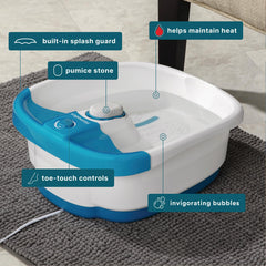 HoMedics toe-touch control close-up demonstrating hands-free operation and easy activation
