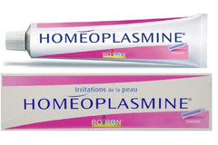 Homeoplasmine tube front view showing XL 40g label and travel-friendly packaging benefit