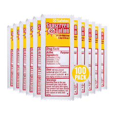 HOMESPHERE front view of 100 sunscreen packets showing value and convenience
