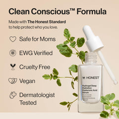 Honest Beauty ingredient label detail, transparency about hyaluronic acids and NMF benefit
