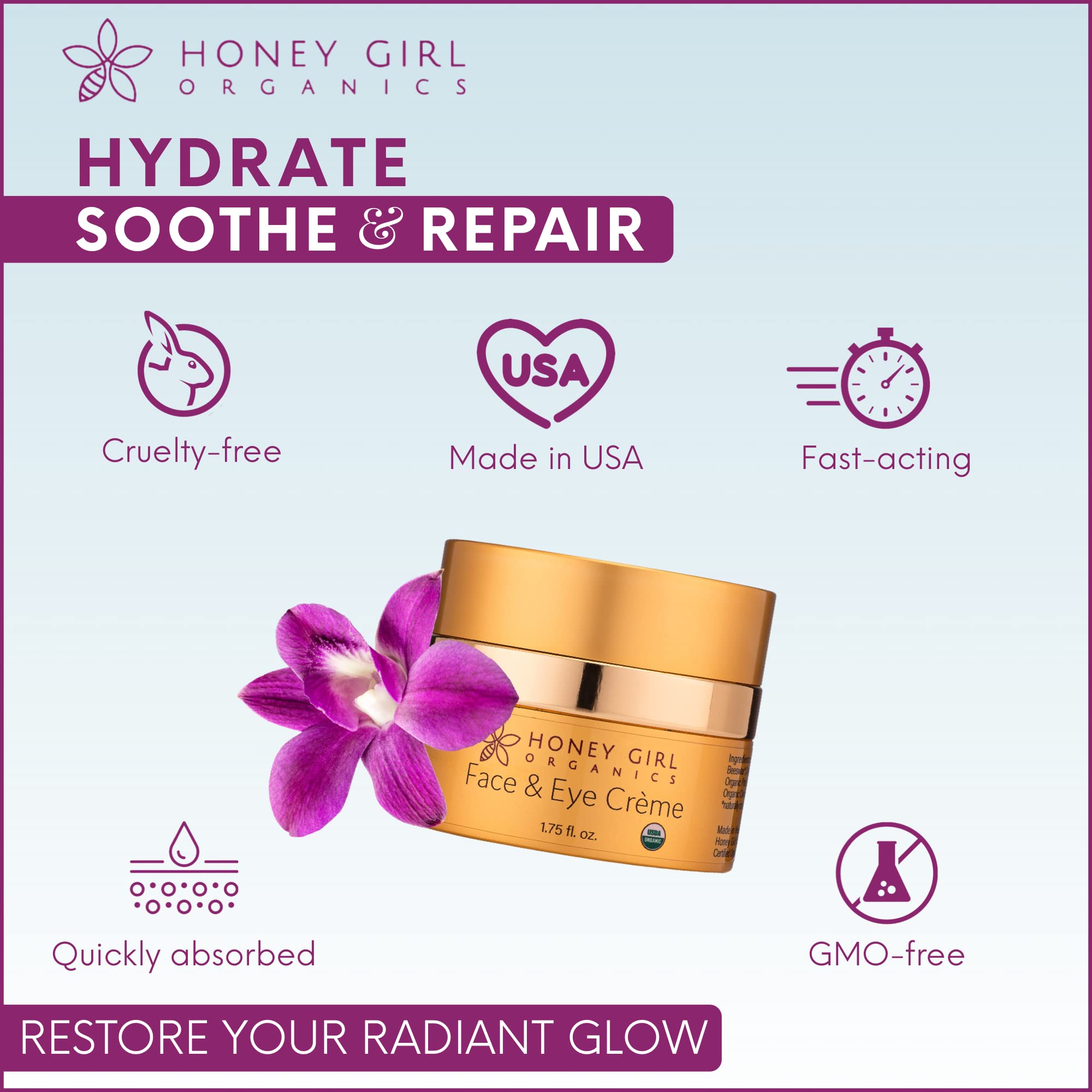 Honey Girl Organics 1.75oz jar next to hand showing scale and long-lasting use
