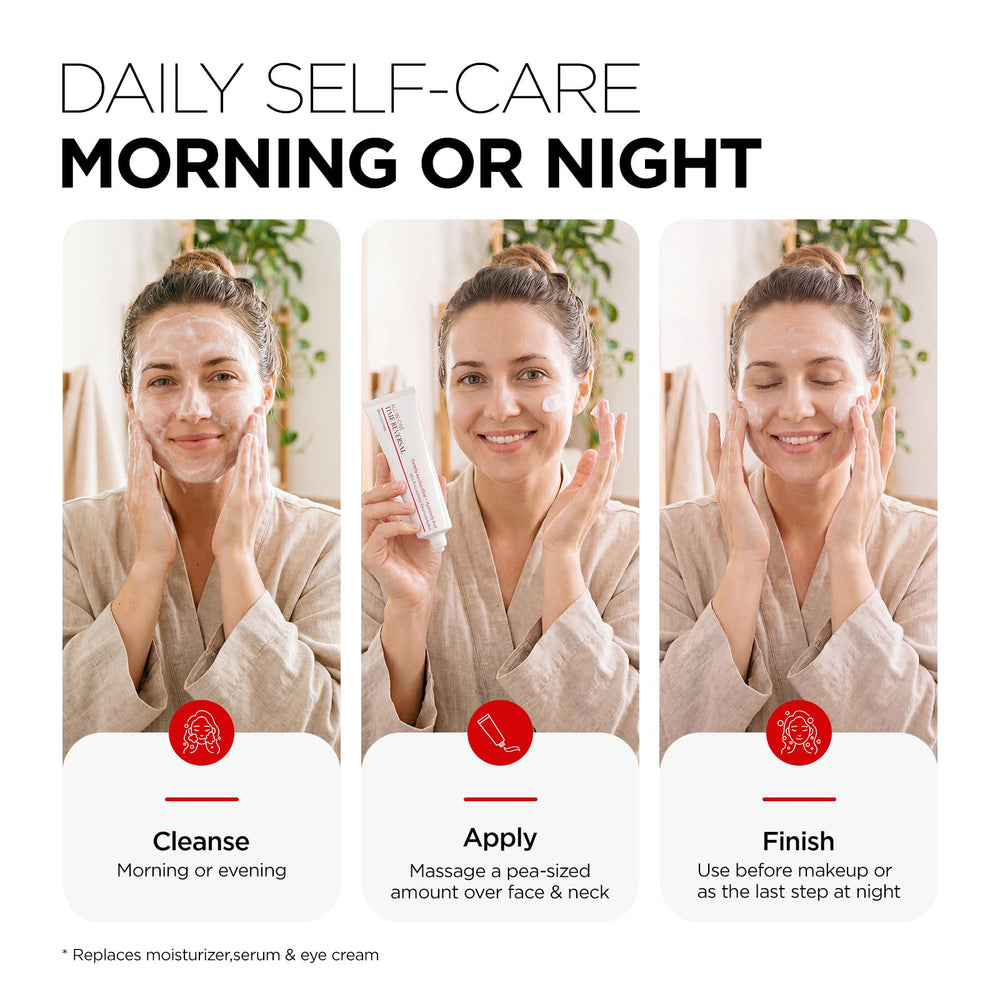 HONGRSMY applying cream to neck showing extended use benefit: face-and-neck care