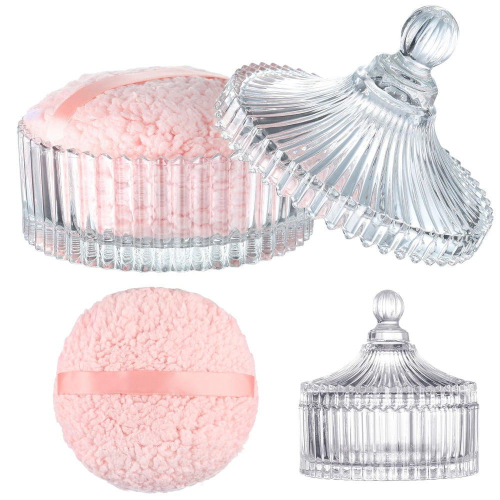 HONSIO front view of pink puff set showcasing elegant storage and quick access