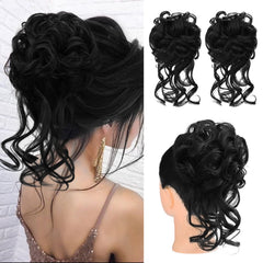 HOOJIH front view of both messy bun pieces showing full volume benefit