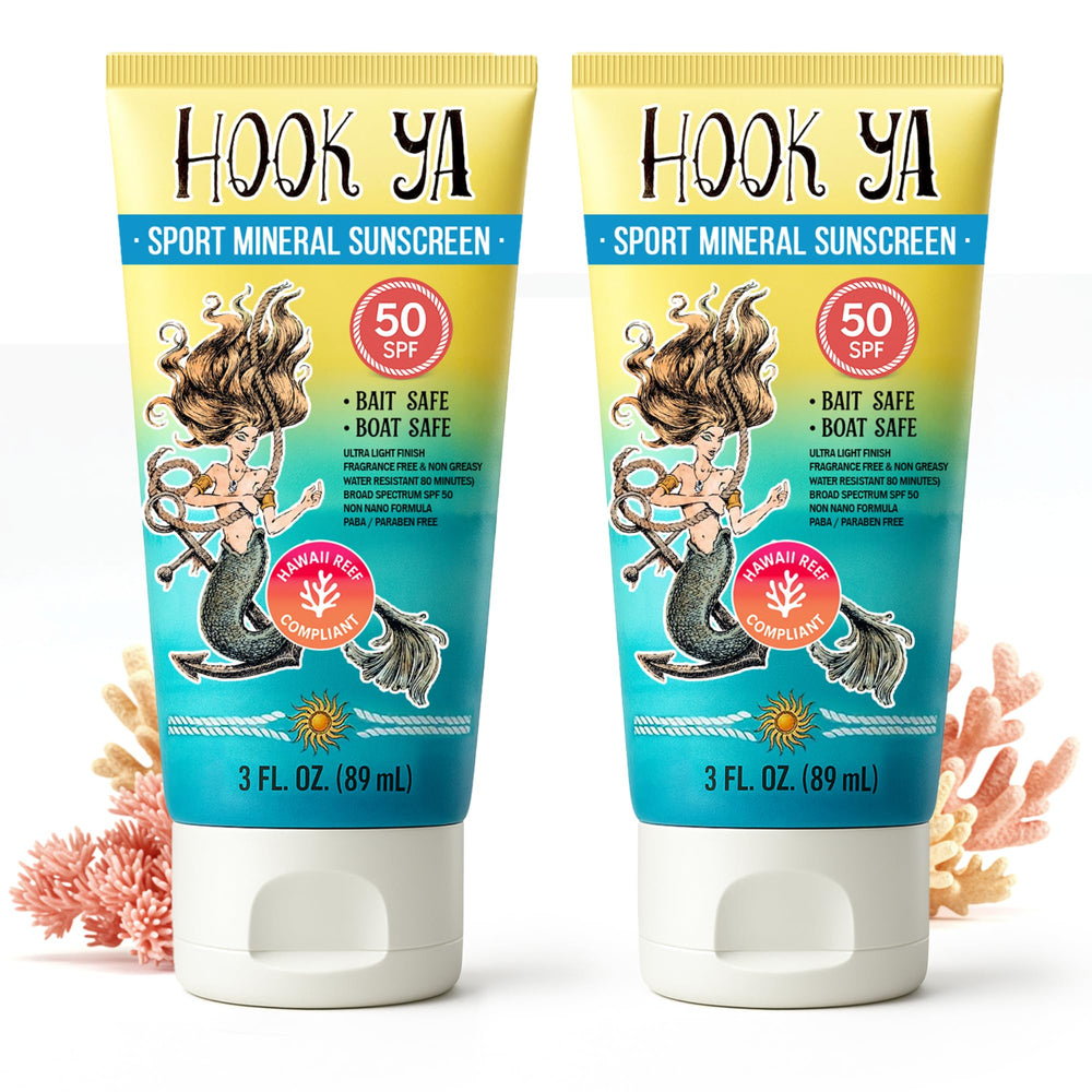 Hook'Ya front packaging 3oz tube showing SPF 50 and reef-compliant benefit
