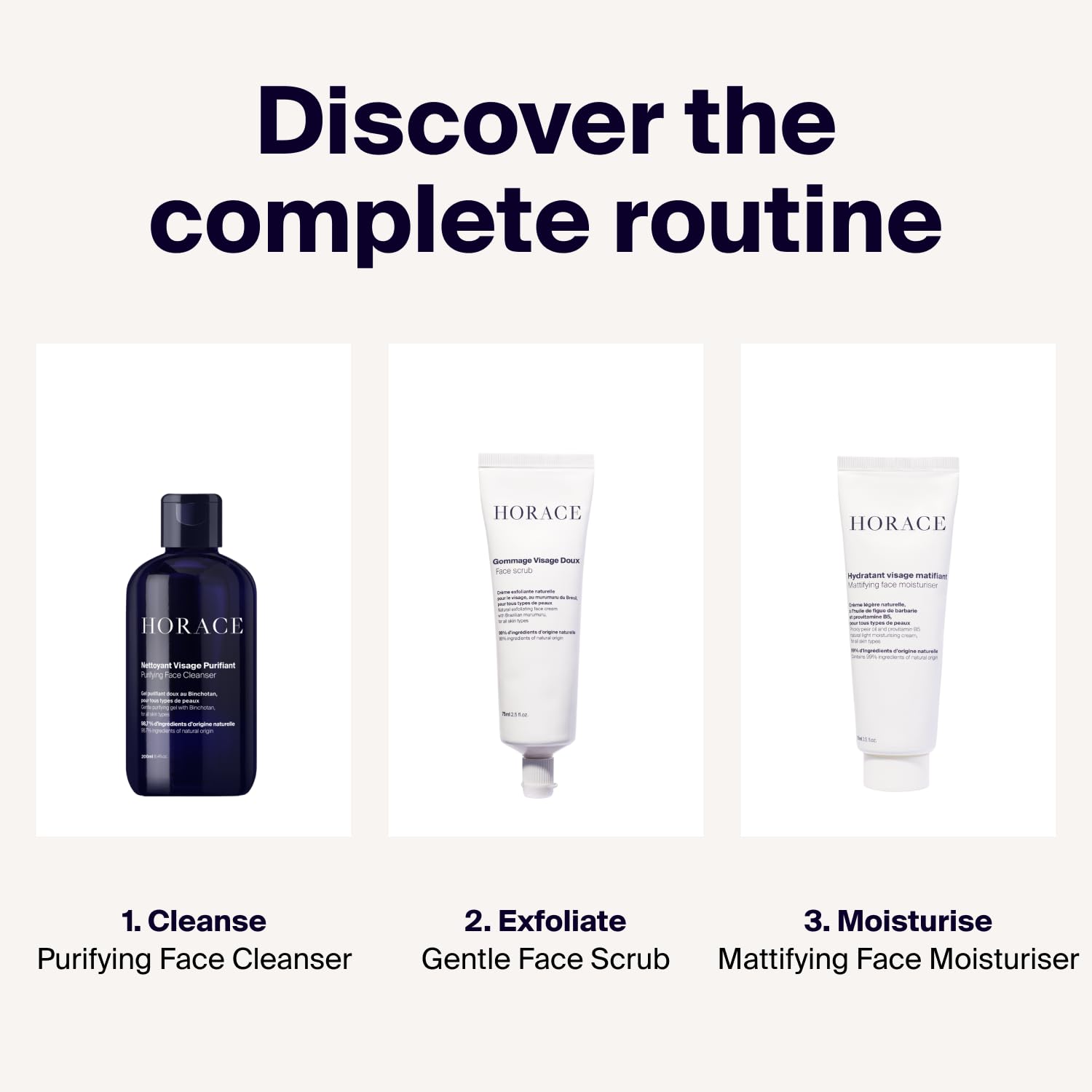 HORACE on bathroom shelf in morning routine illustrating easy layering and grooming benefit