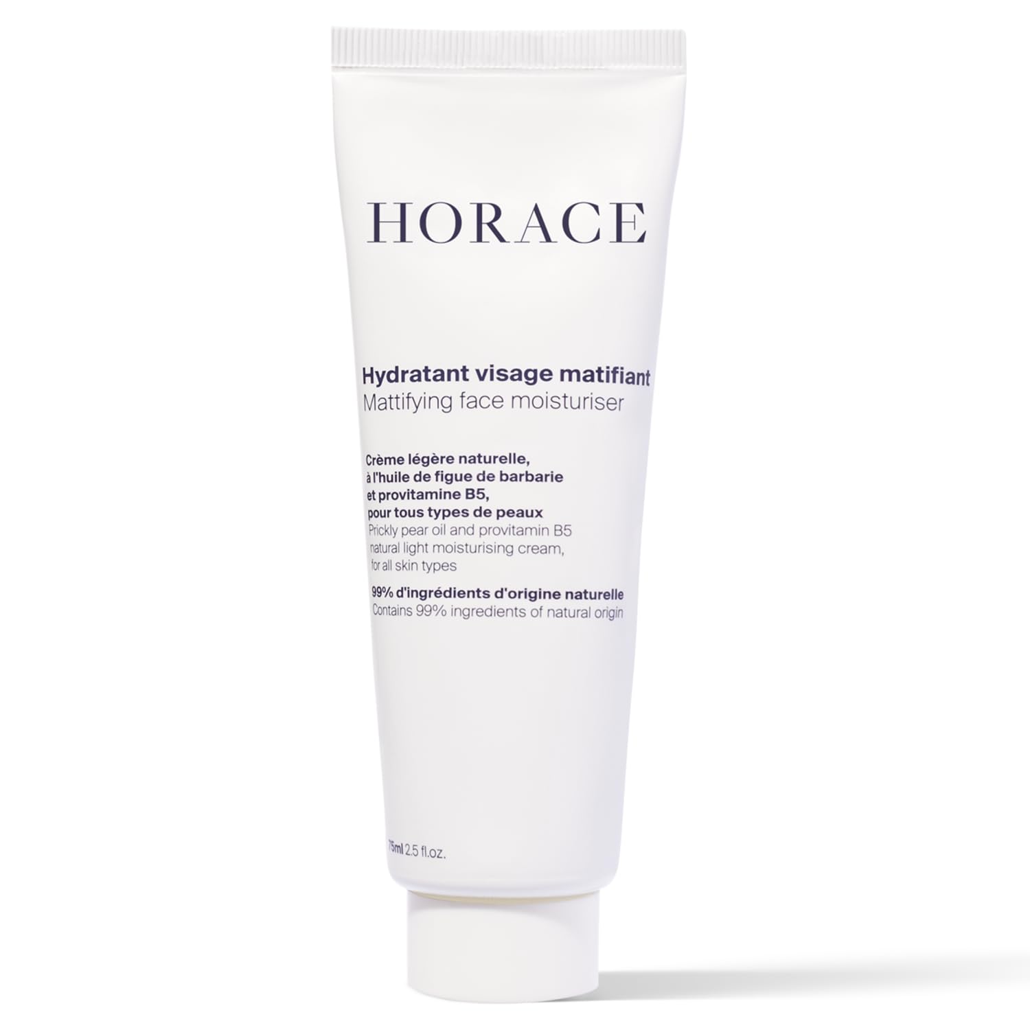 HORACE front packaging showing mattifying moisturizer and clear label benefit