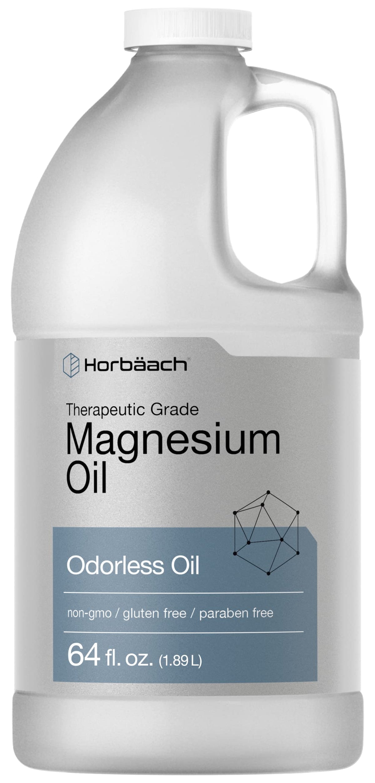 Horbäach bottle front label showing size and odorless magnesium oil benefit