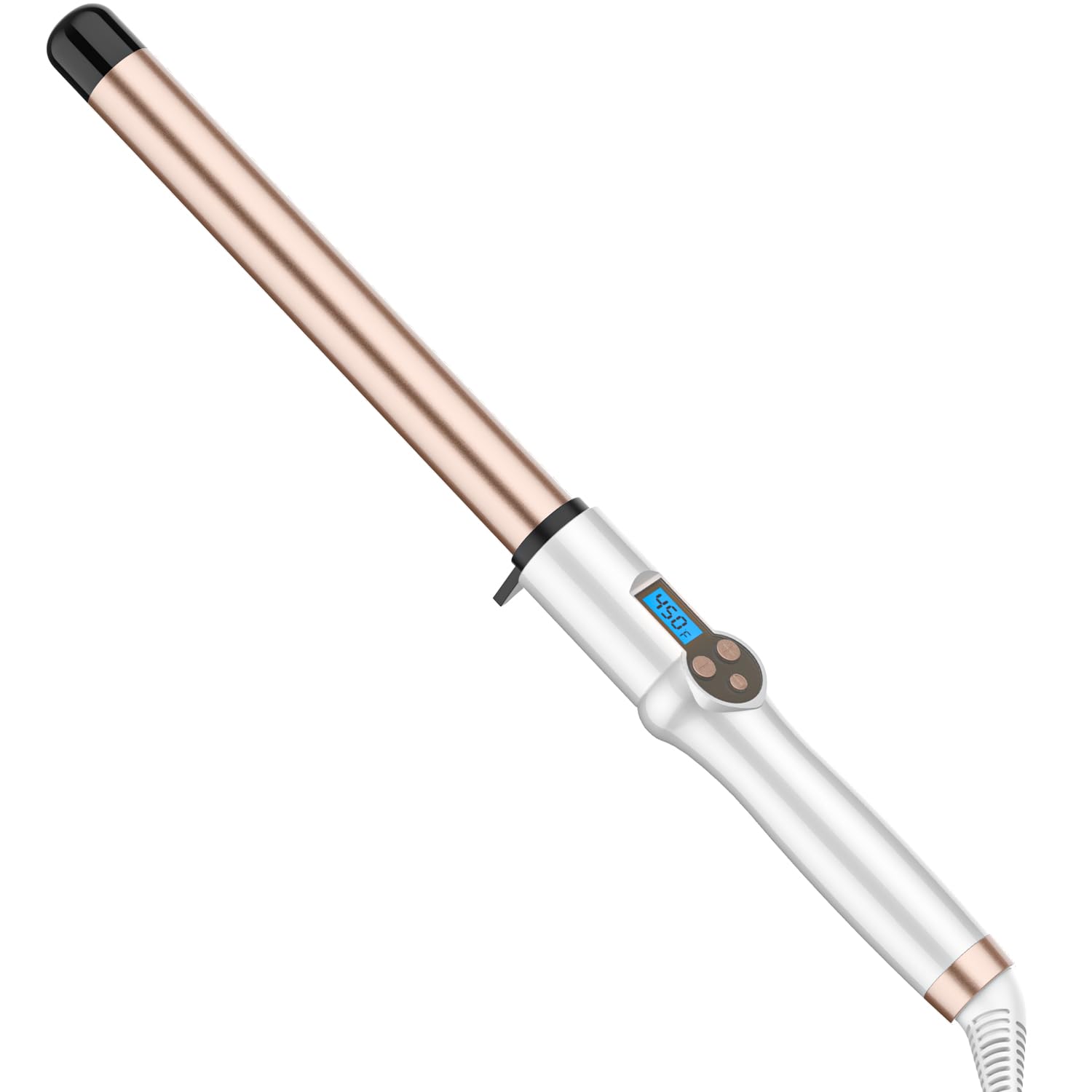Hoson front view of curling wand showing full tool and ergonomic handle for comfortable styling