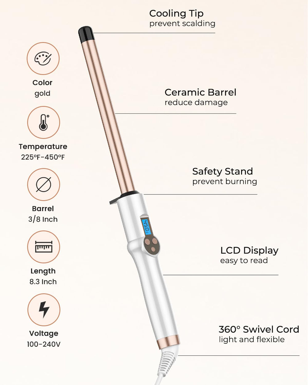 HOSON travel-ready wand and packaging showing dual-voltage convenience