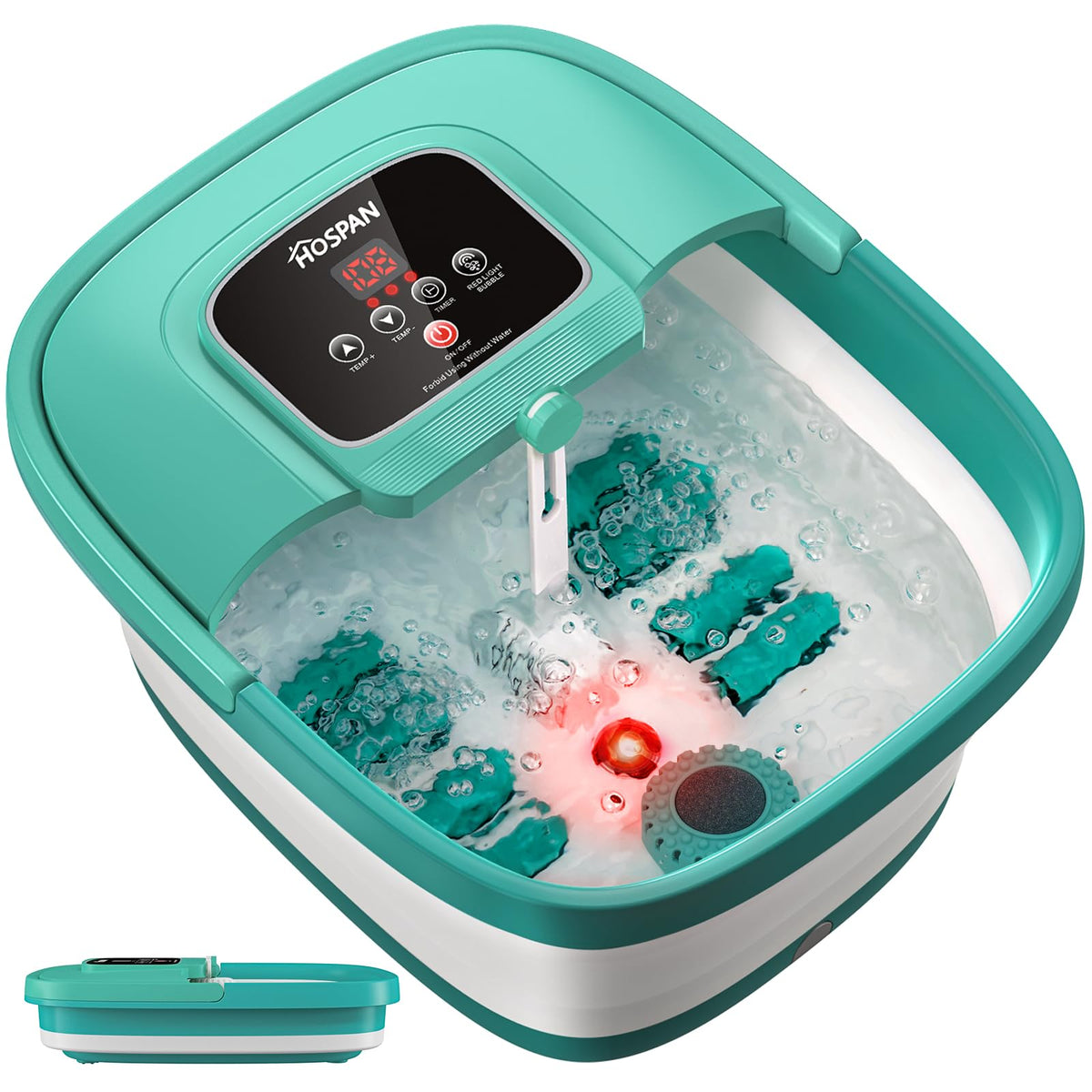 HOSPAN front view of foot spa showing controls and compact footprint for convenience