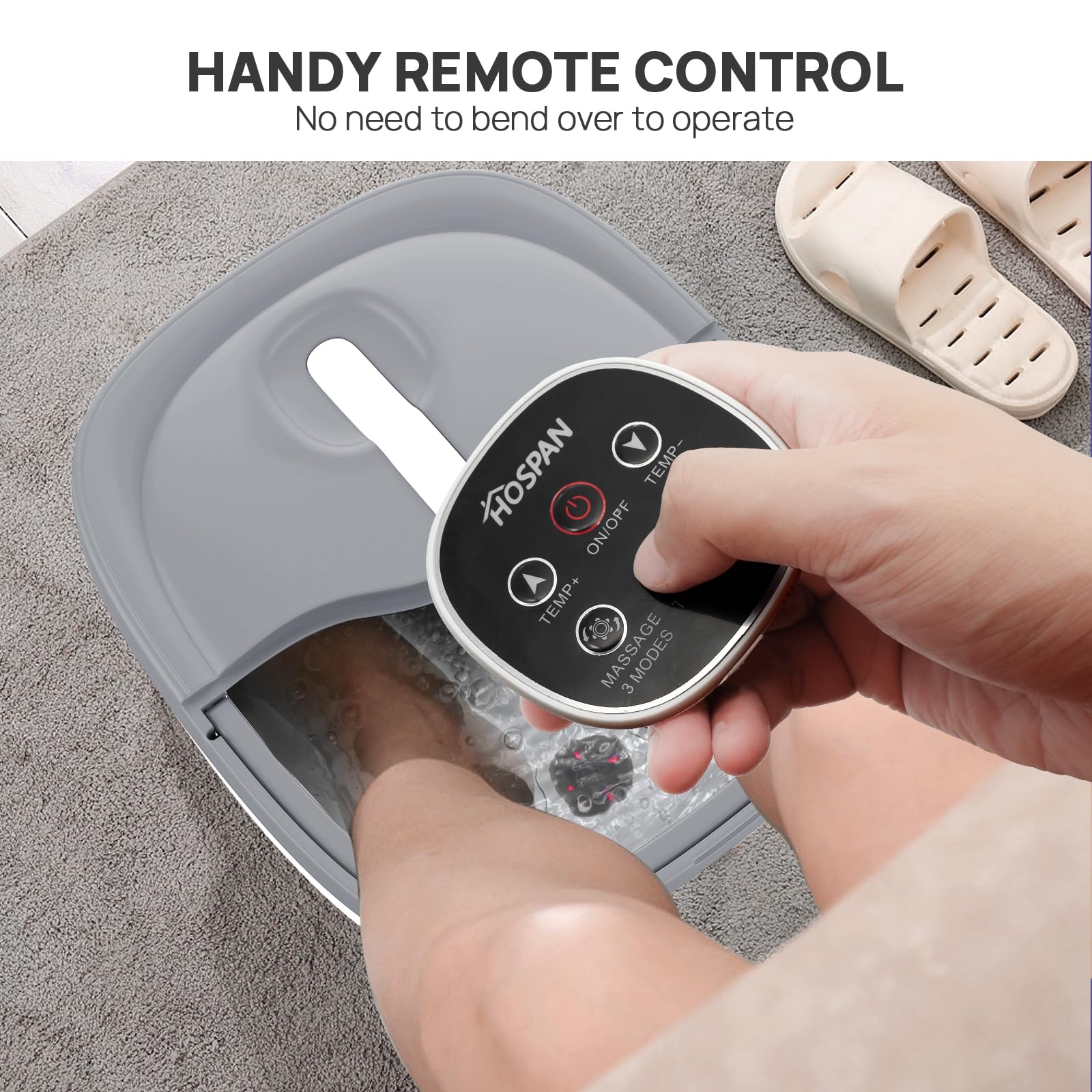 HOSPAN in-use in living room offering comfortable home foot soak benefit