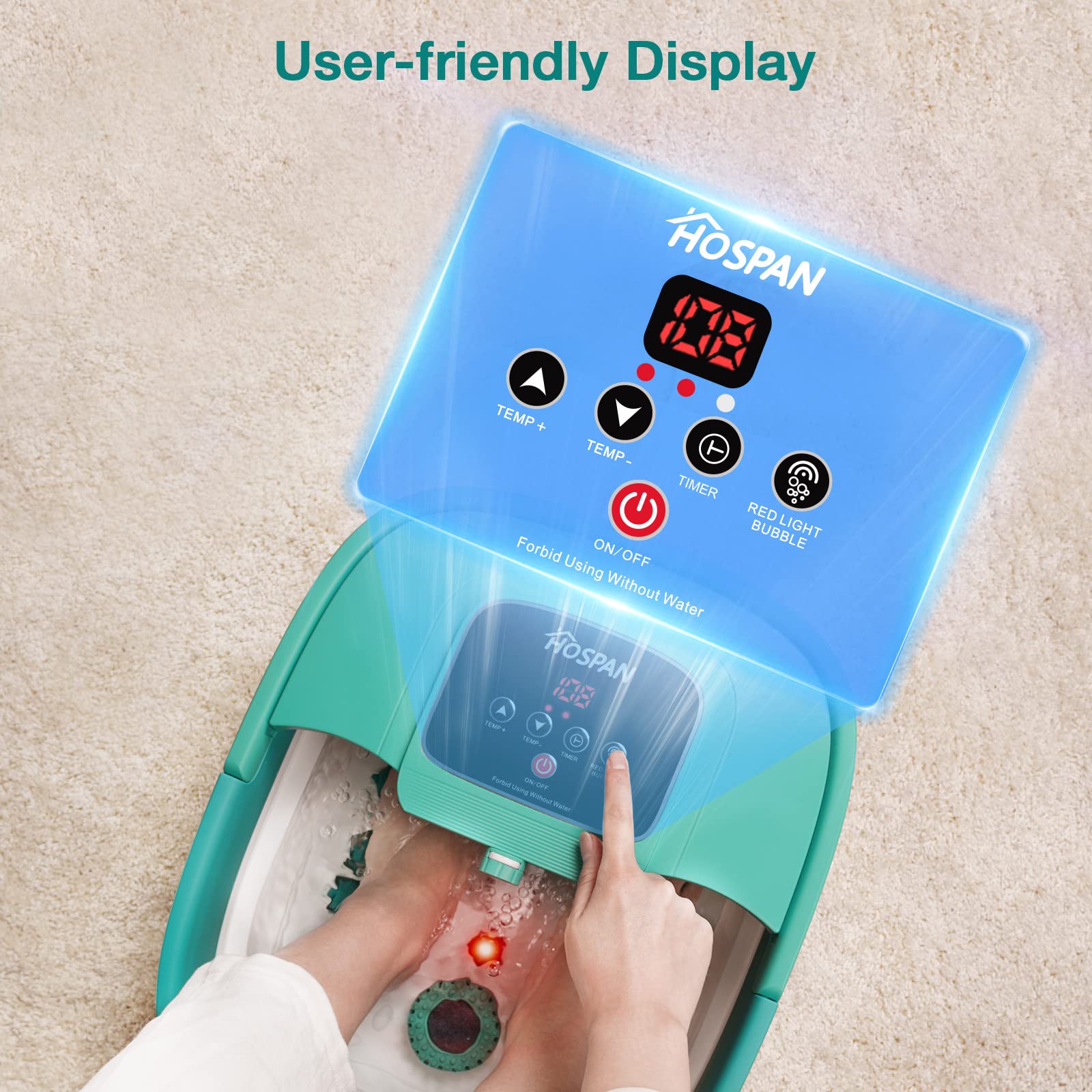 HOSPAN foot spa in a living room setting showing at-home relaxation benefit