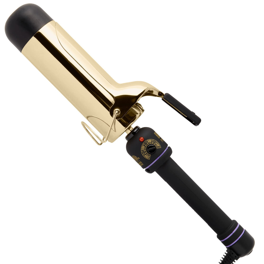 HOT TOOLS front view of 24K gold jumbo curling iron showing design and benefits