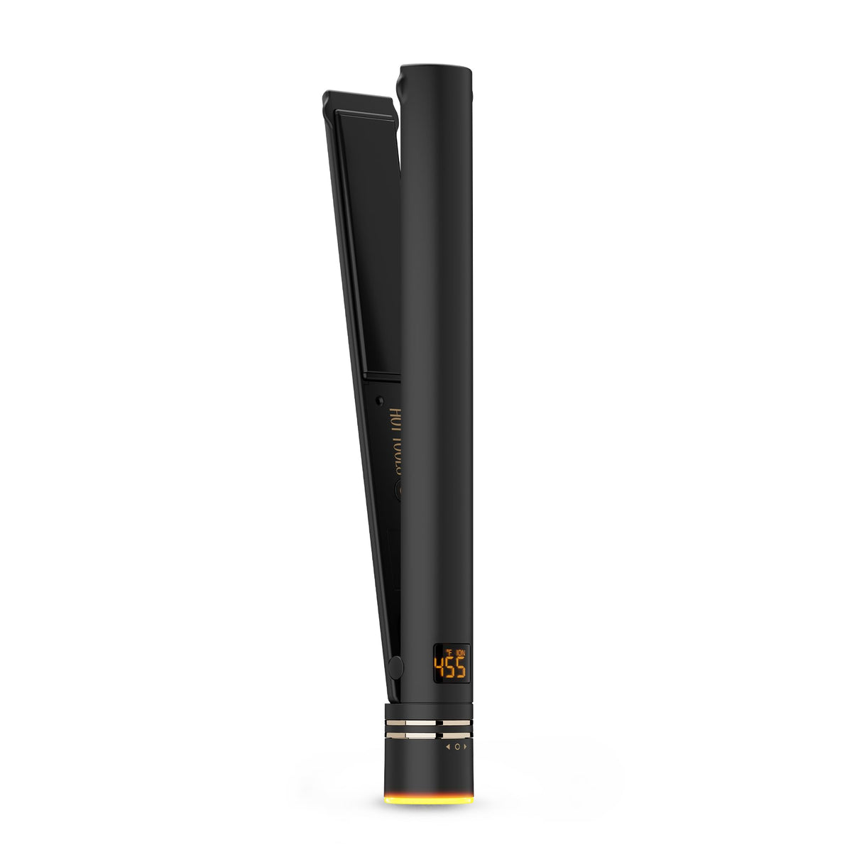 HOT TOOLS flat iron front view showing sleek design and grip benefit