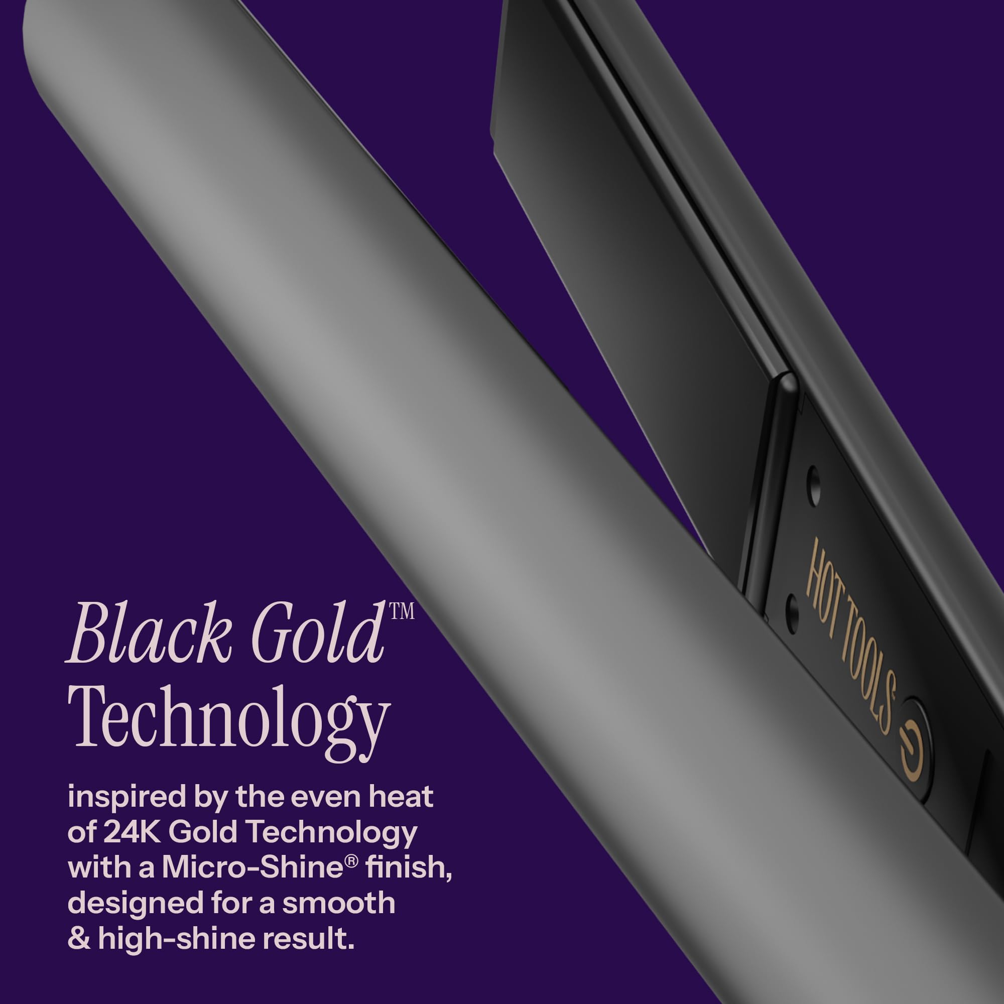 HOT TOOLS close-up of black gold plates highlighting smooth Micro-Shine finish
