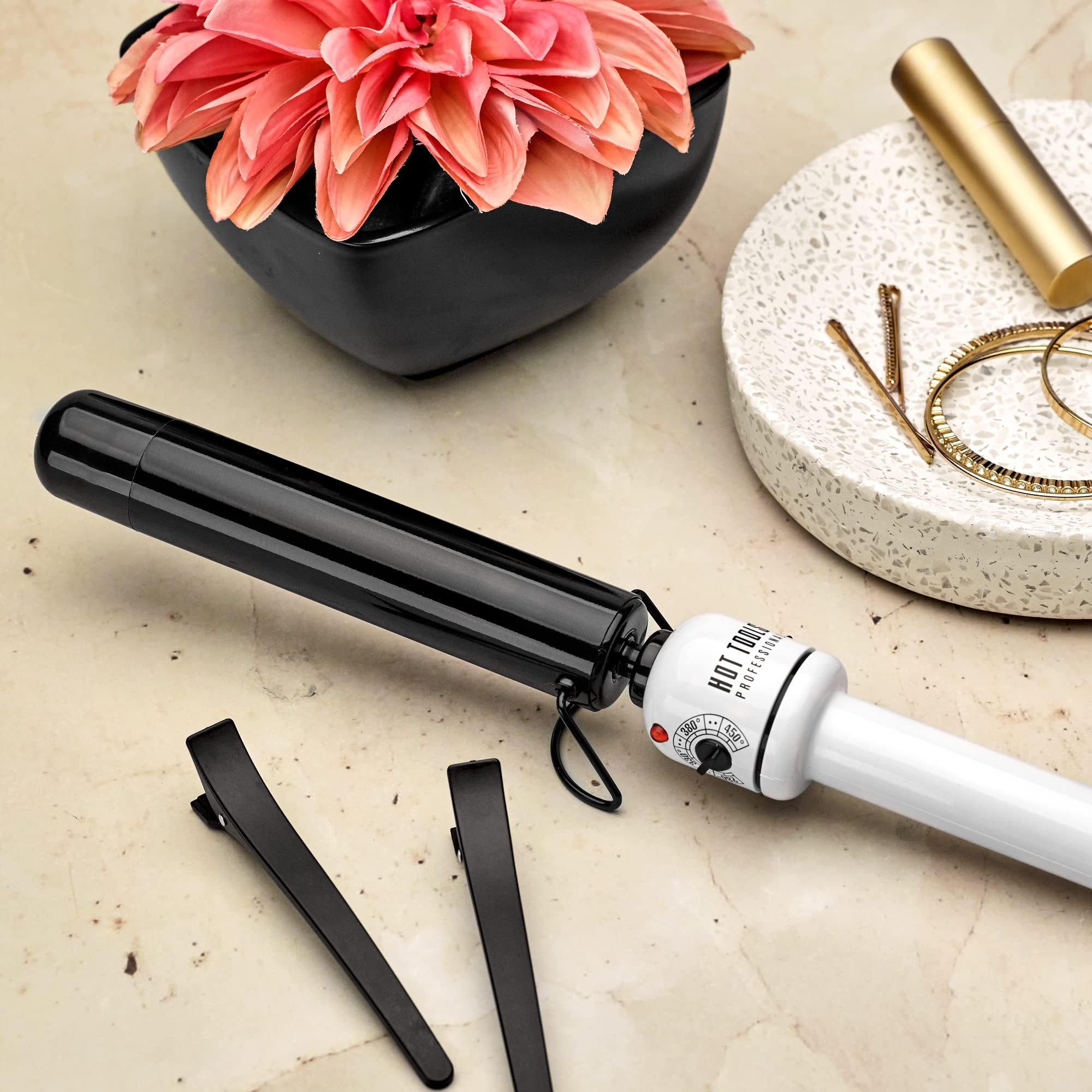HOT TOOLS extra-long cool tip detail protecting fingers while wrapping hair