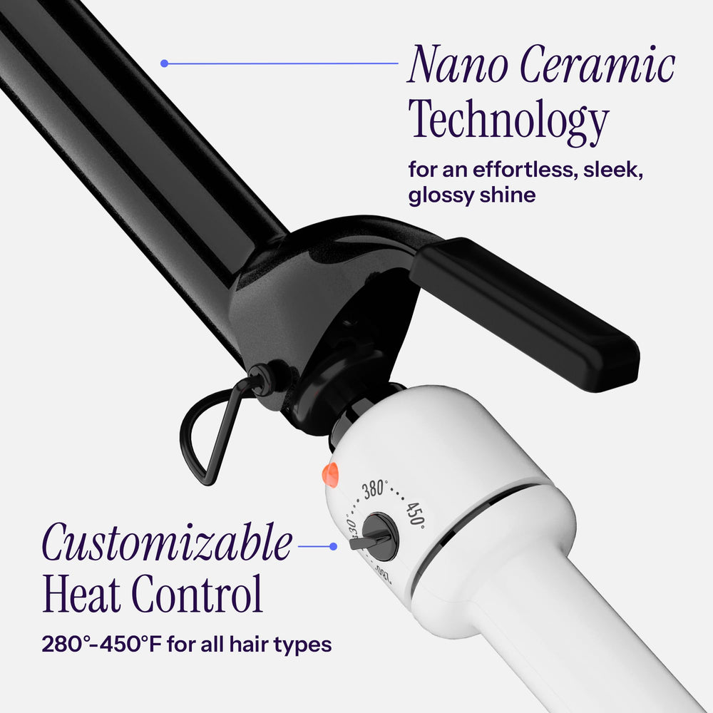 HOT TOOLS close-up of nano ceramic barrel for smooth, frizz-reduced curls