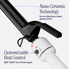 HOT TOOLS close-up of nano ceramic barrel for smooth, frizz-reduced curls