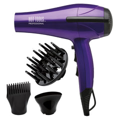 Hot Tools front view purple dryer showing sleek body and power benefit