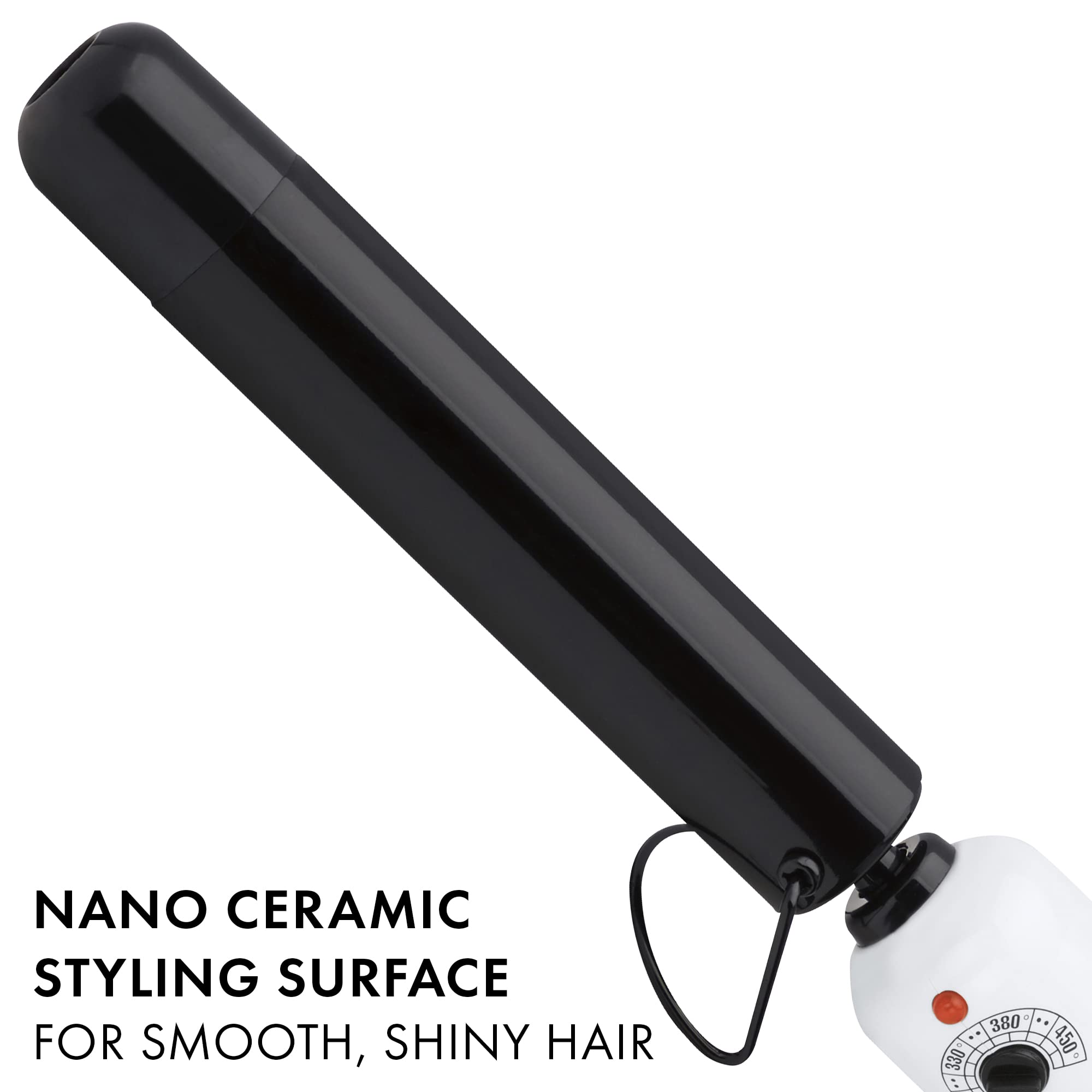 HOT TOOLS curling wand in hand creating defined waves for consistent styling